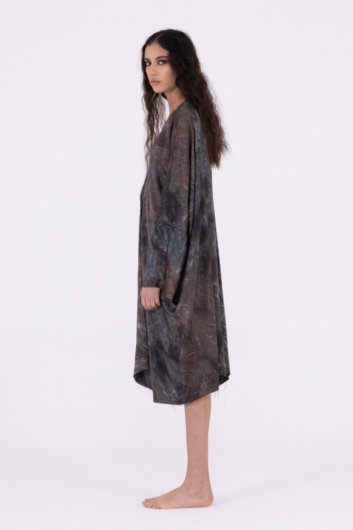 Sanctamuerte Bengal Brown Batwing Shirt Dress
