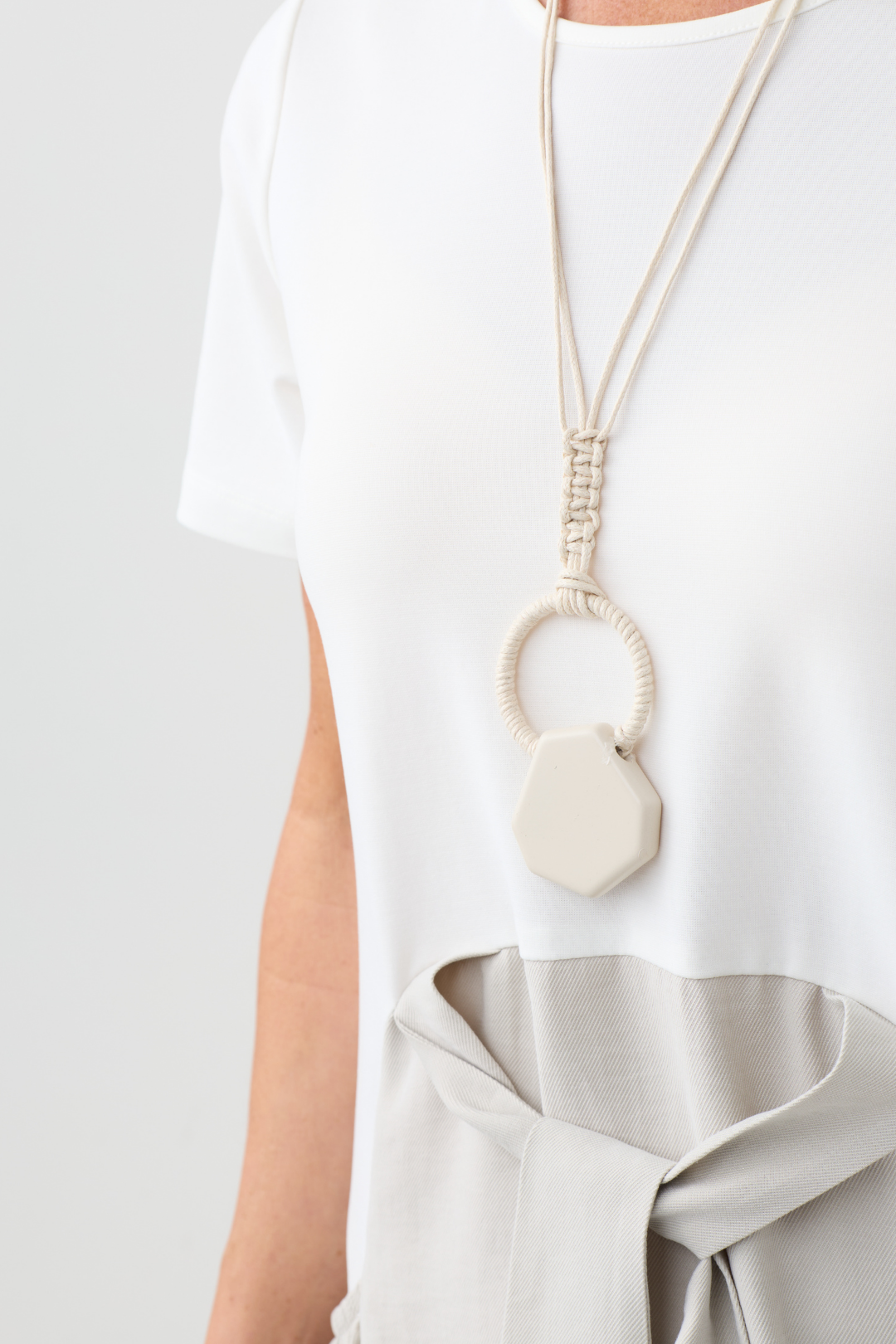 Naya Off White/Ash Contrast Tie Waist Dress