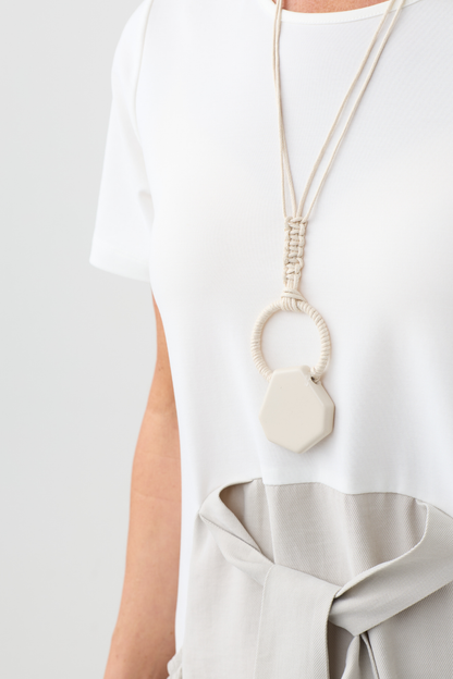 Naya Off White/Ash Contrast Tie Waist Dress