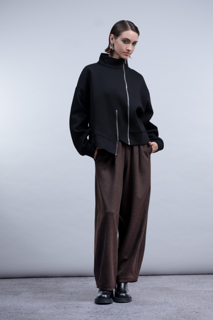 Haako Black Asymmetric Two Zip Jacket H2048