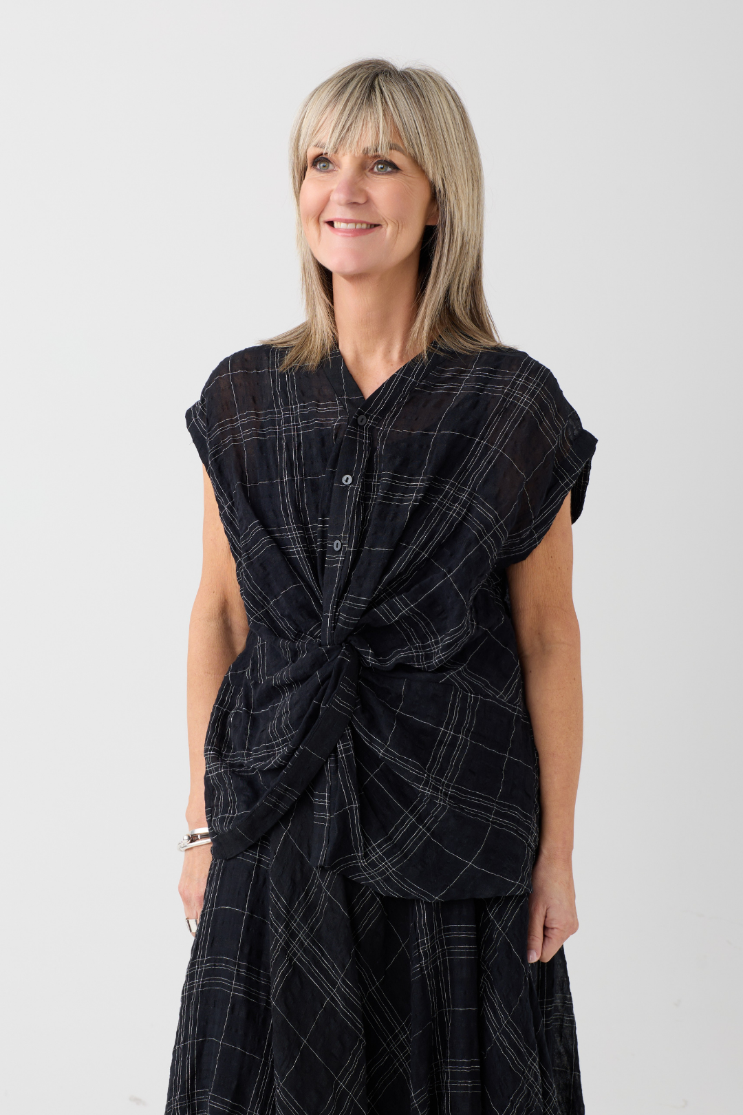 el2 Black/White Check Twist Top 1038