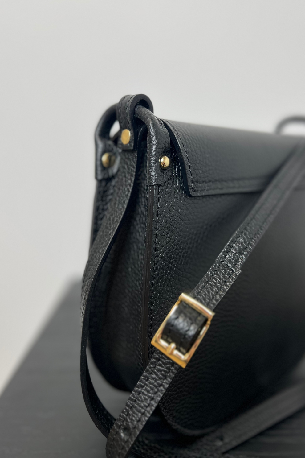 Italian Black Saddle Crossbody Bag with Tassel