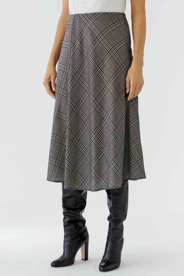 Oui Off White/Brown Check Skirt