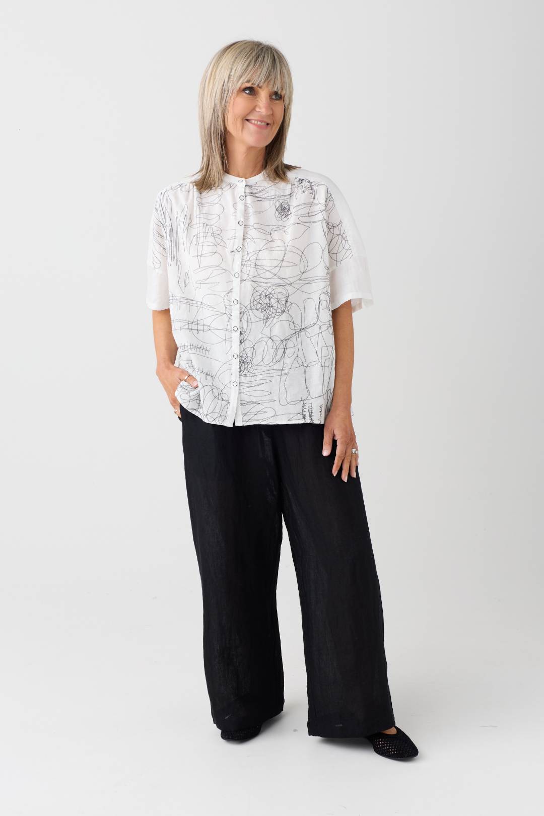 el2 Black Wide-Leg Linen Trouser 8010