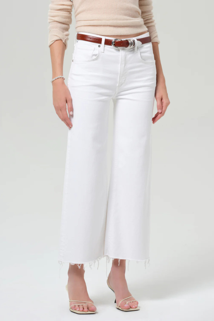 CoH Soft White Lyra Wide Crop Raw Hem Jean