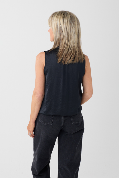 Oui Black Sleeveless Tie Neck Top