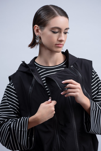 Haako Black Four Zip Hooded Waistcoat H2003
