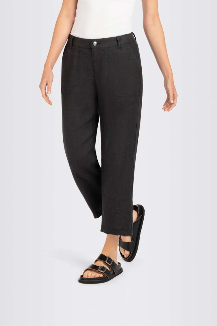 Mac Nora Black Cropped Linen Trousers