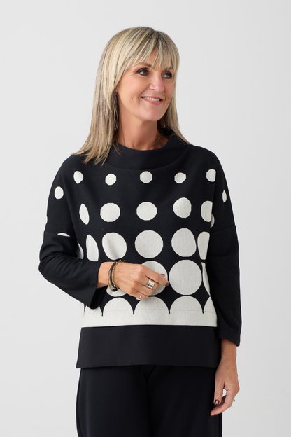 Naya Black/Stone Spot Print High Neck Top
