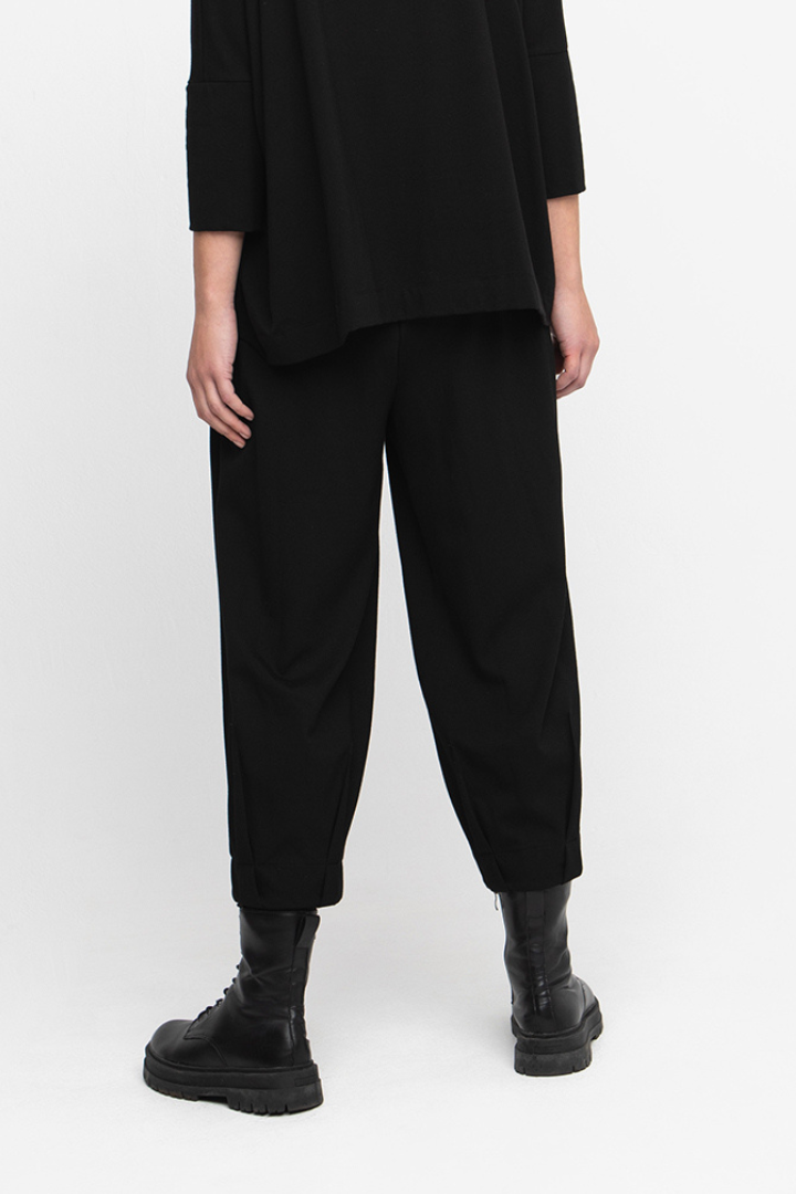 Ozai N Ku Black Jersey Trouser / Pin Tuck Hem