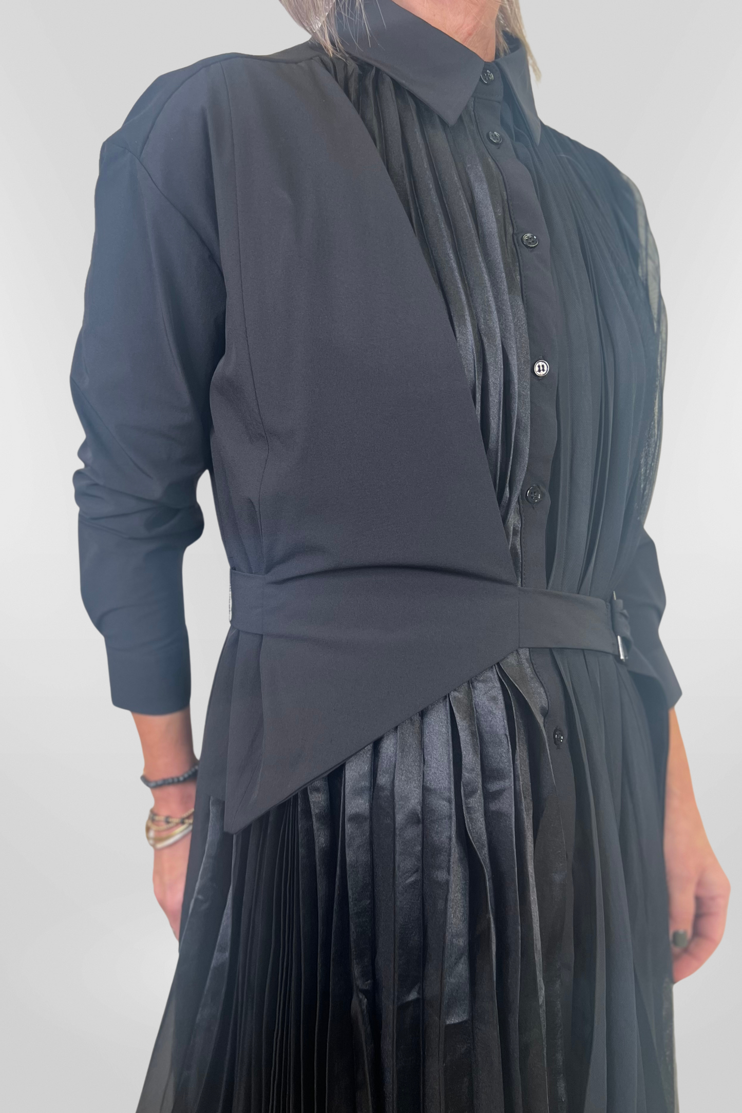 Uchuu Black Dress with Pleat Front