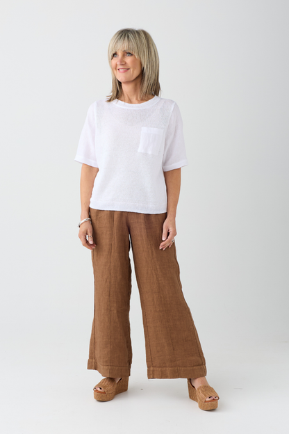 Oui Optic White Linen Pocket Jumper