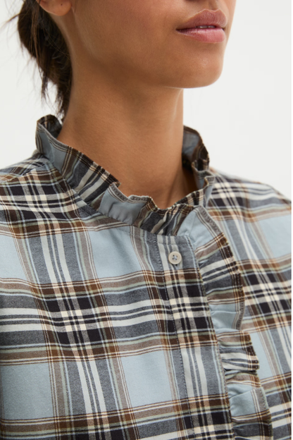 Marc O'Polo Blue Check Ruffle Blouse
