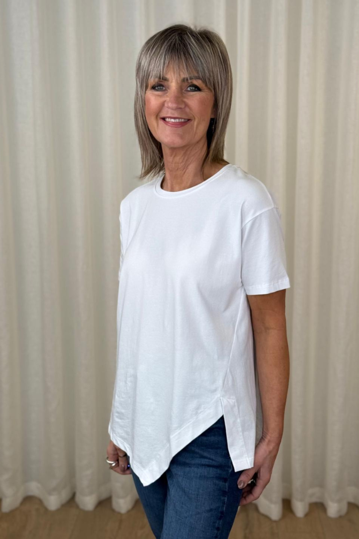 Naya White Asymmetric Hem T-Shirt