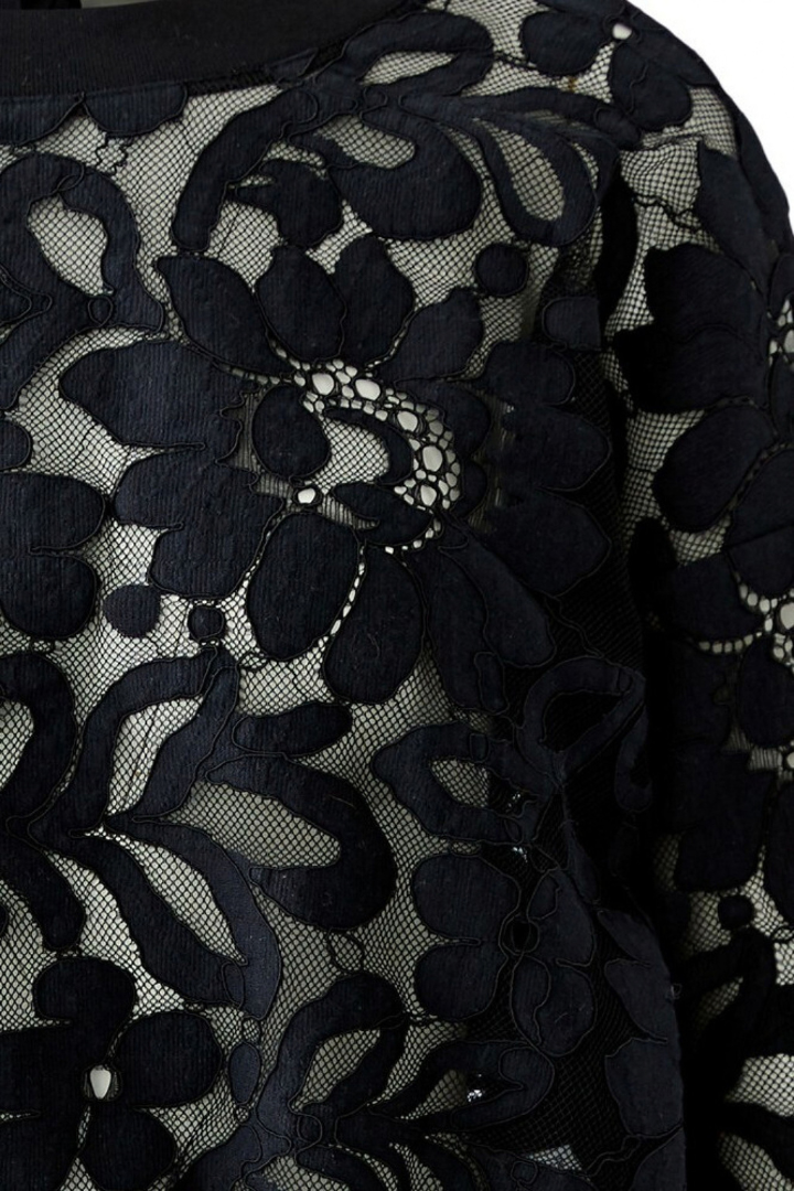 Oui Black Lace Detail Tie Neck Top