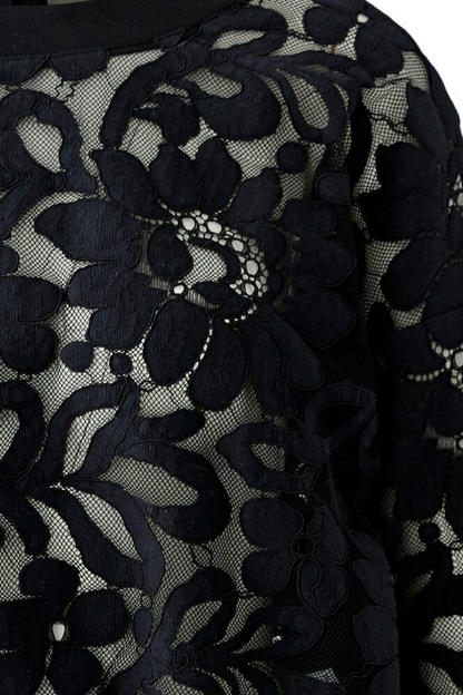 Oui Black Lace Detail Tie Neck Top