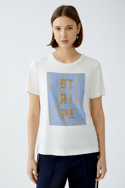 Oui Cloud Dancer Blue Stripe T-Shirt