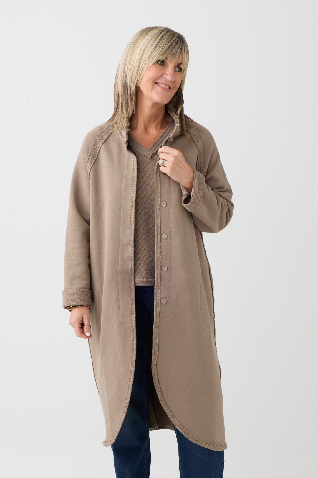 Kedziorek Taupe Curved Hem Coat 5553JL