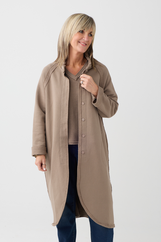 Kedziorek Taupe Curved Hem Coat 5553JL