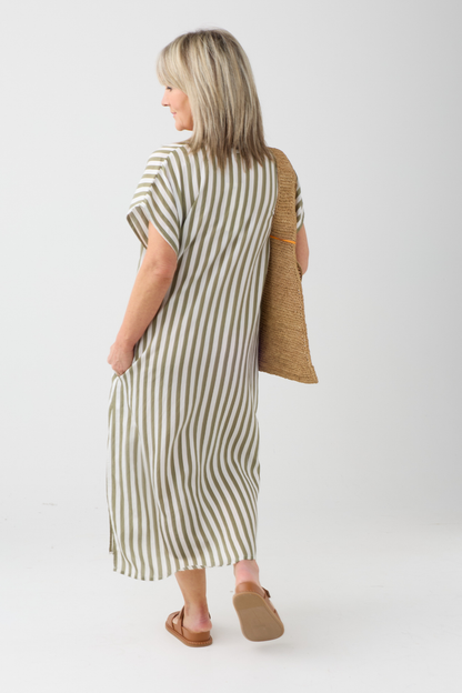 Humility BABEAT Army/Off-White Stripe Dress