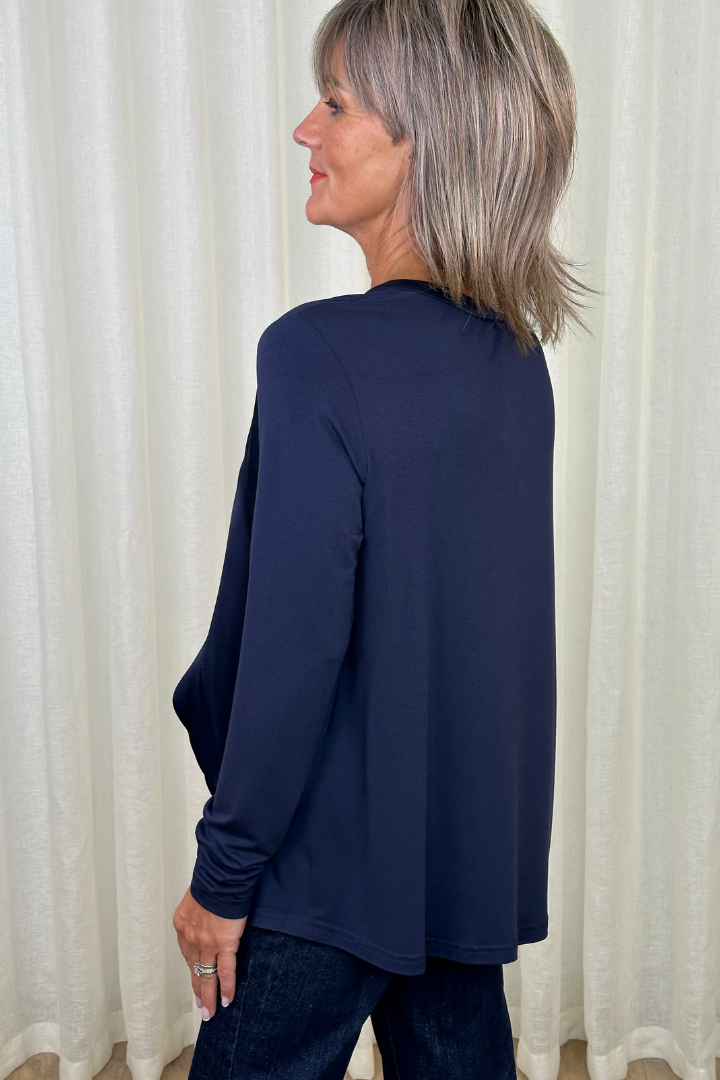 Milano Navy Round Neck Blouse