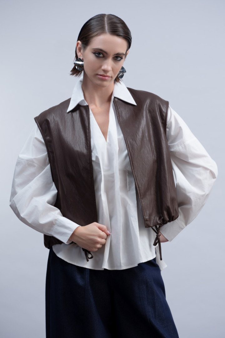 Haako White Tuck Front Blouse H2038