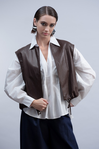 Haako White Tuck Front Blouse H2038