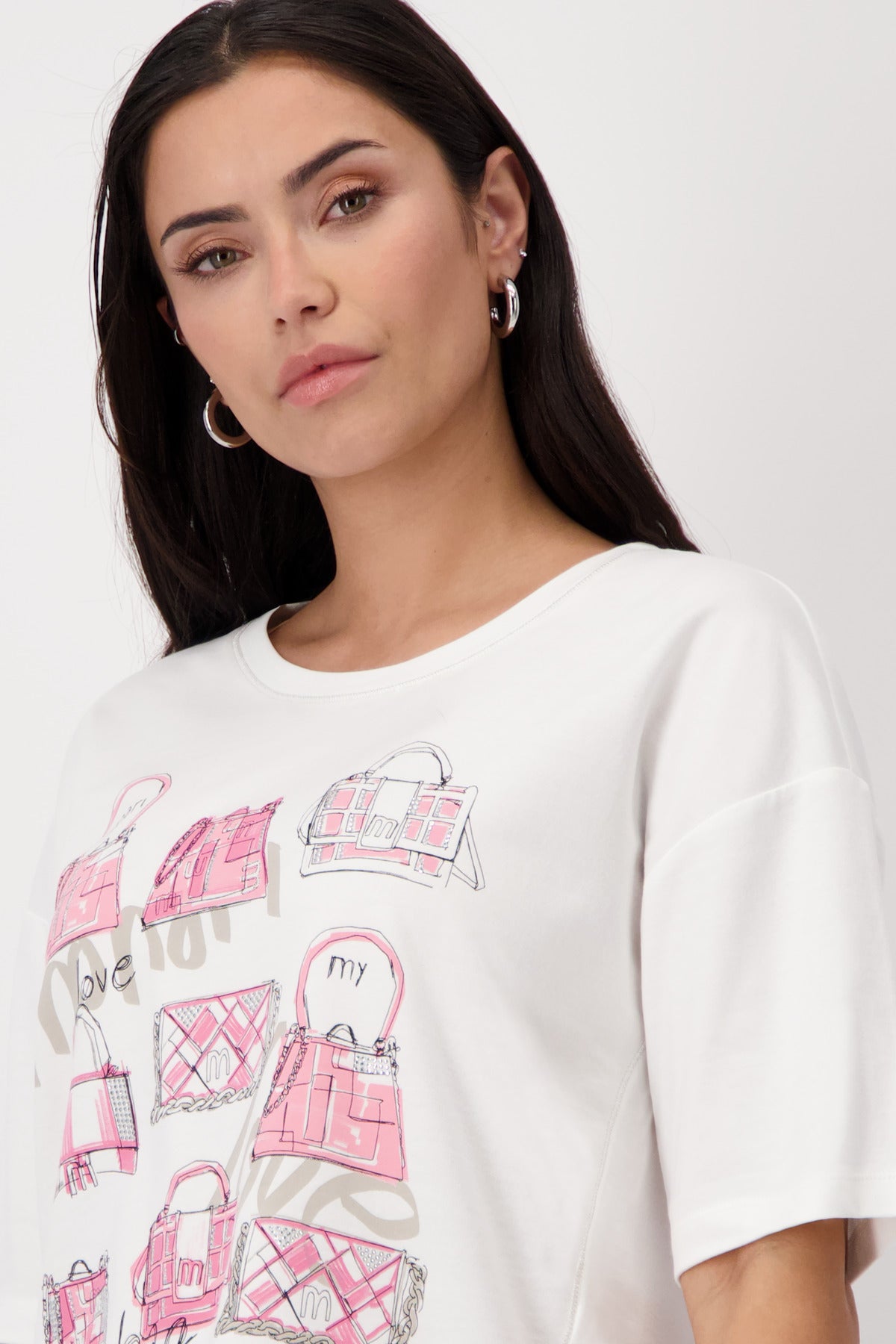 Monari Off-white T-shirt with Bag Print & Diamante Detail
