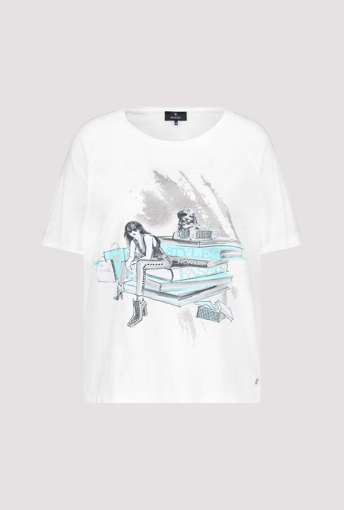 Monari Off-White T-shirt with Book Print