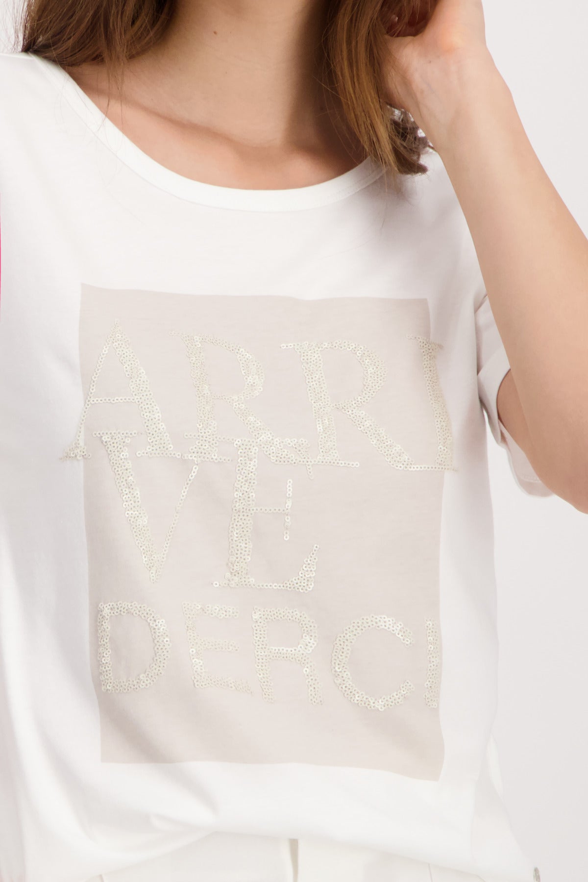 Monari Off White T-shirt with Sequinned Print