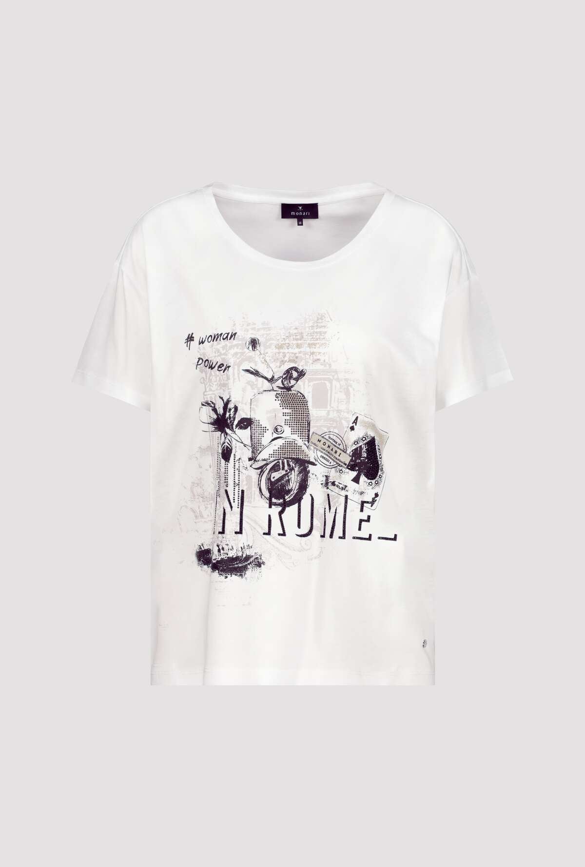 Monari White T-shirt/Black Print with Diamantés