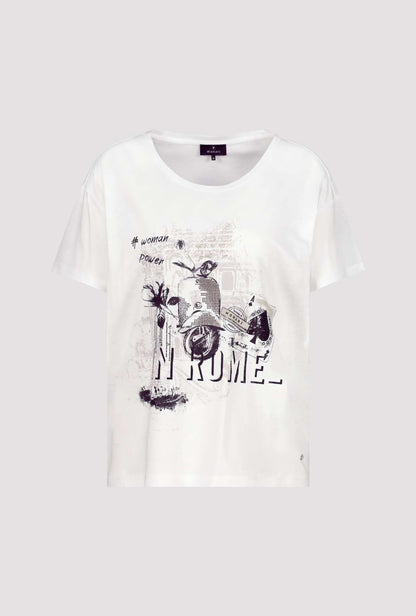 Monari White T-shirt/Black Print with Diamantés