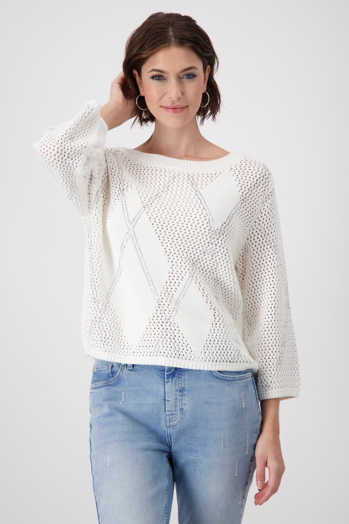 Monari Off White Jumper with Rhinestones