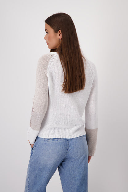 Monari Off-White Colour Block Knitted Jumper