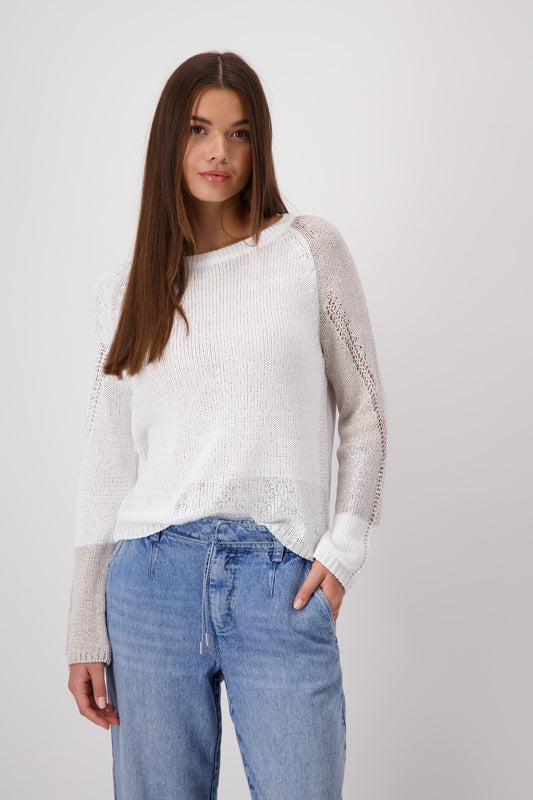 Monari Off-White Colour Block Knitted Jumper