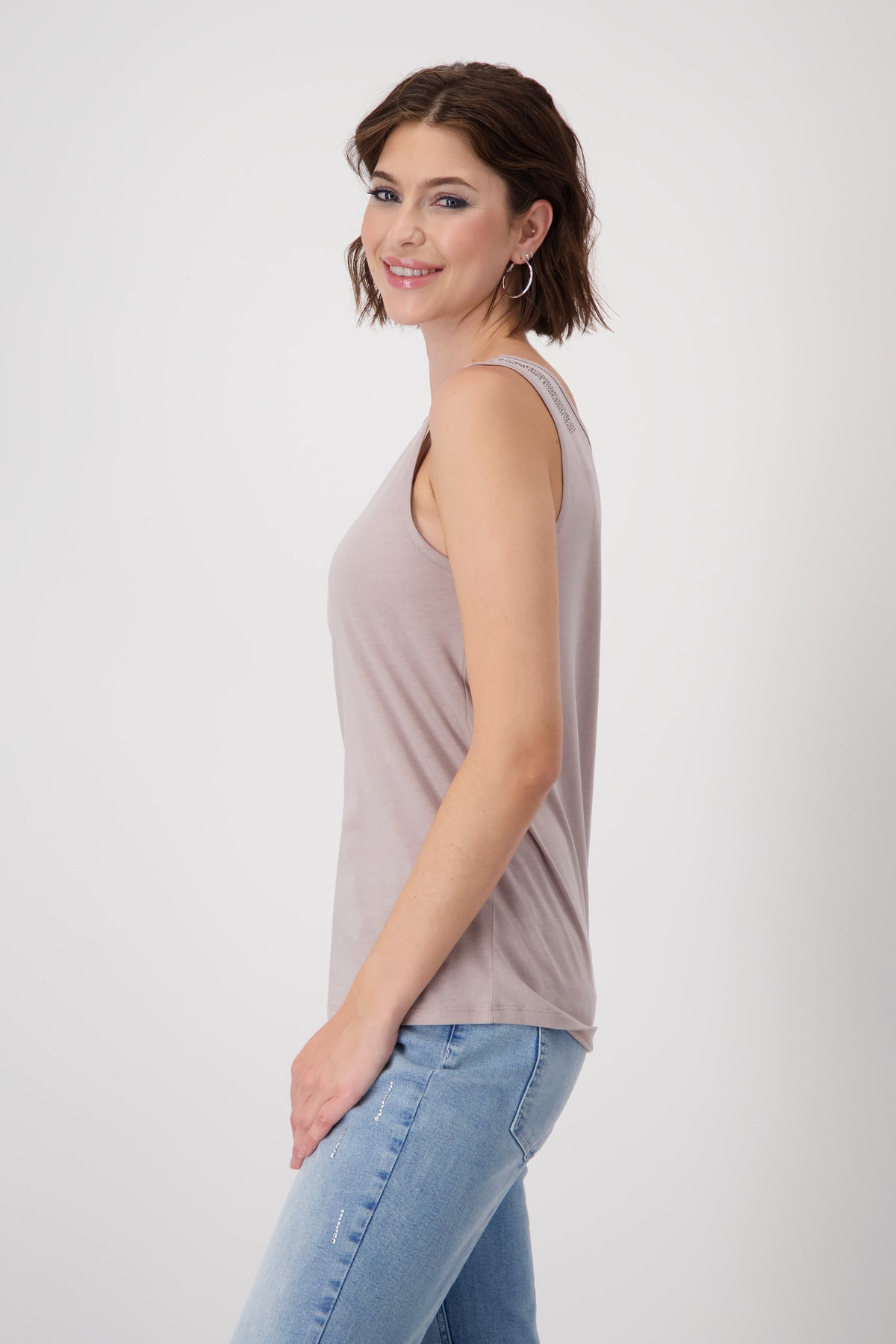 Monari Dark Linen Top with Embellishment