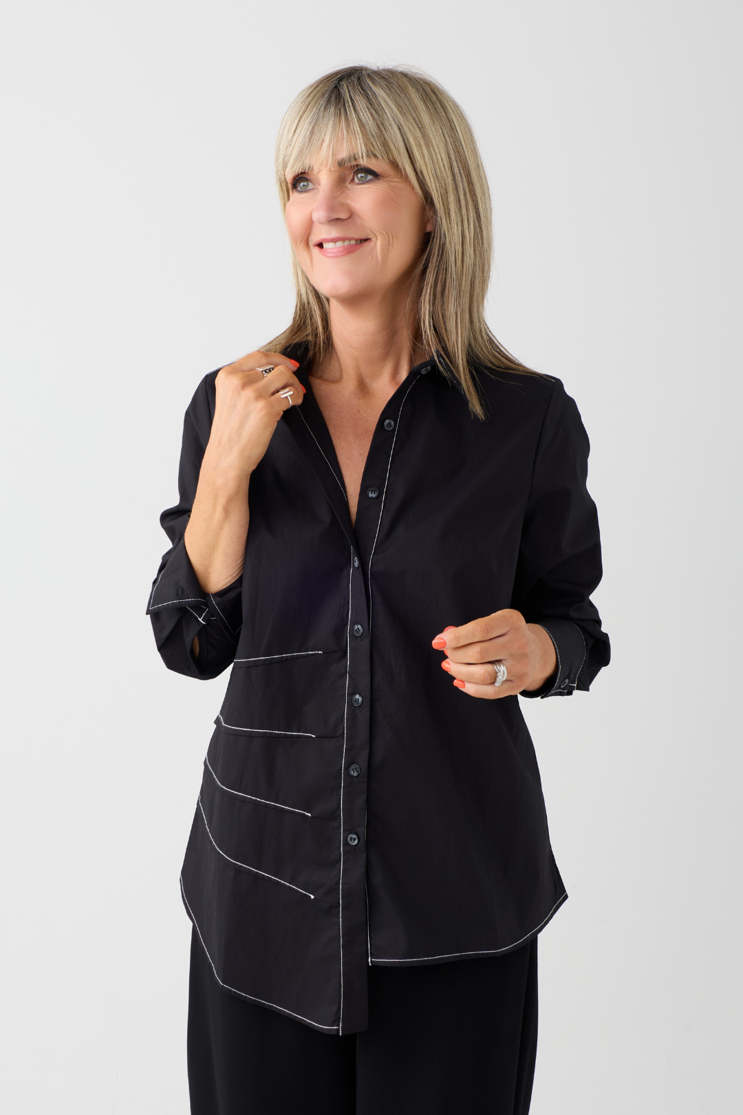 Ozai n Ku Black Contrast Seam Shirt 004