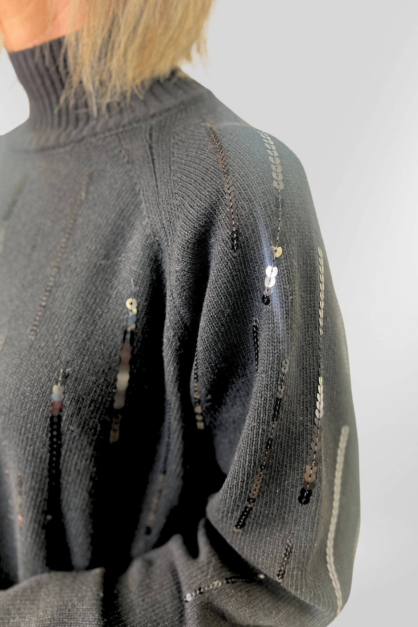 Milano Black Cashmere Blend Sequin Embellished Turtleneck Jumper