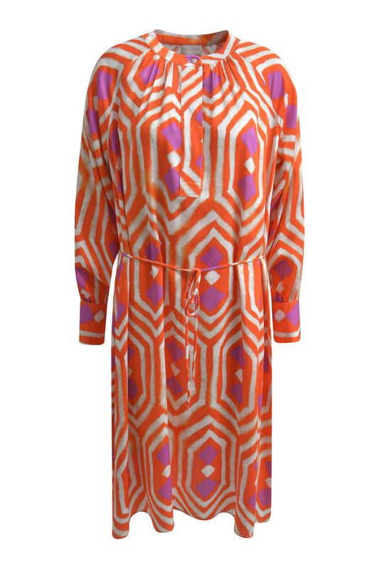 Milano Hot Orange Print Dress /Raglan Sleeves