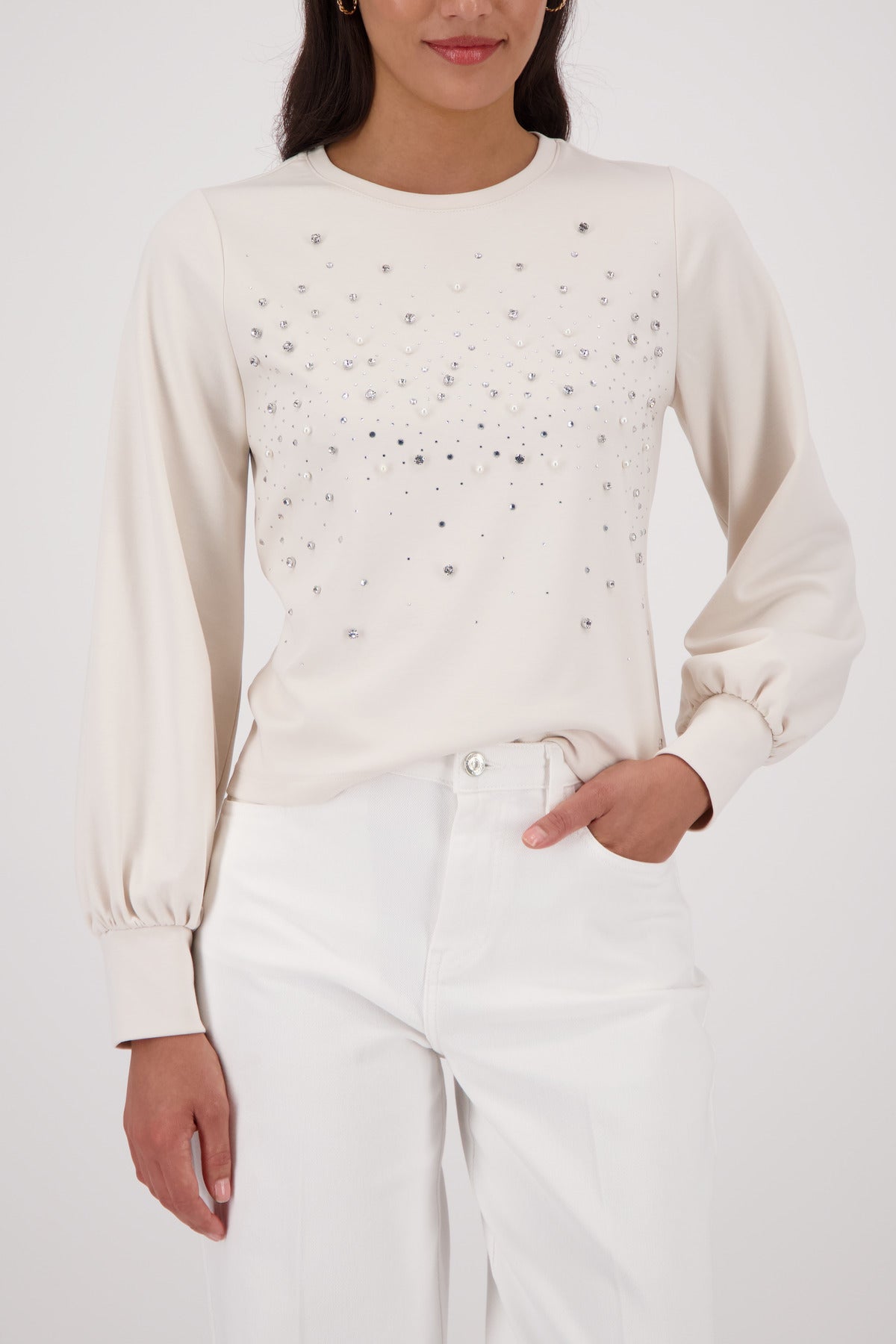 Monari Champagne Beige Rhinestone Sweatshirt