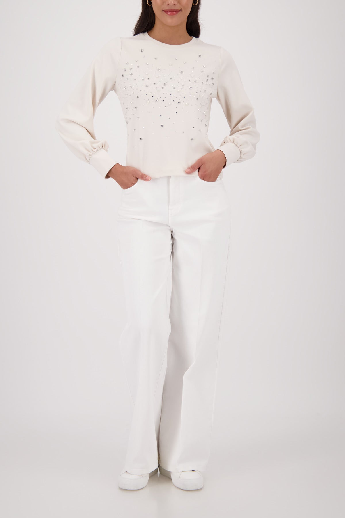 Monari Champagne Beige Rhinestone Sweatshirt