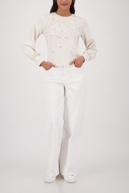 Monari Champagne Beige Rhinestone Sweatshirt