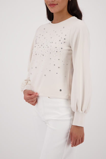 Monari Champagne Beige Rhinestone Sweatshirt