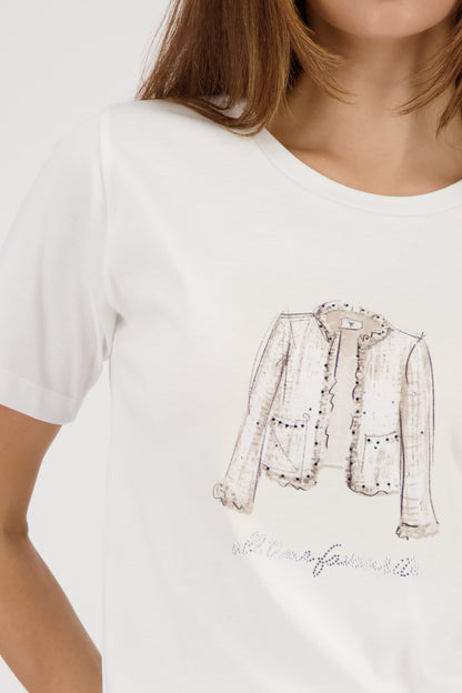 Monari Off-White Print/Diamante T-Shirt