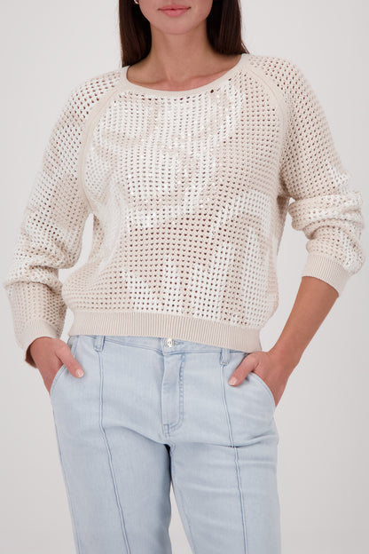 Monari Champagne Beige Pattern Sequin Jumper