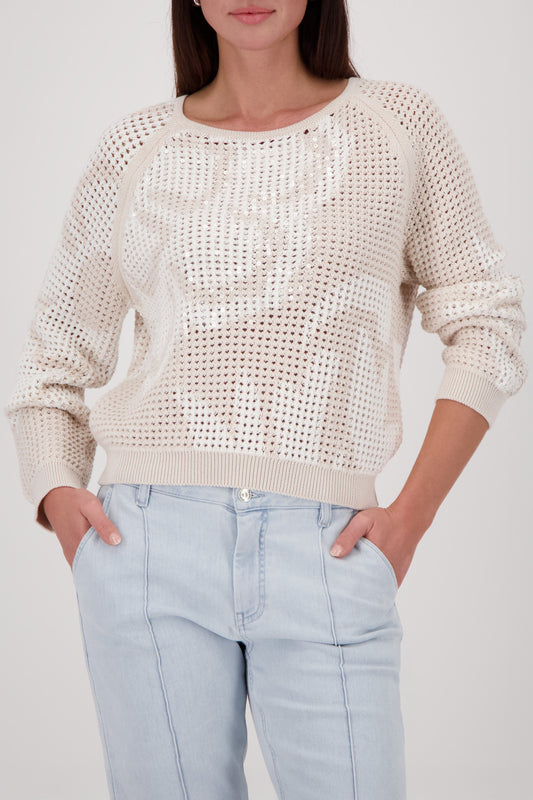 Monari Champagne Beige Pattern Sequin Jumper