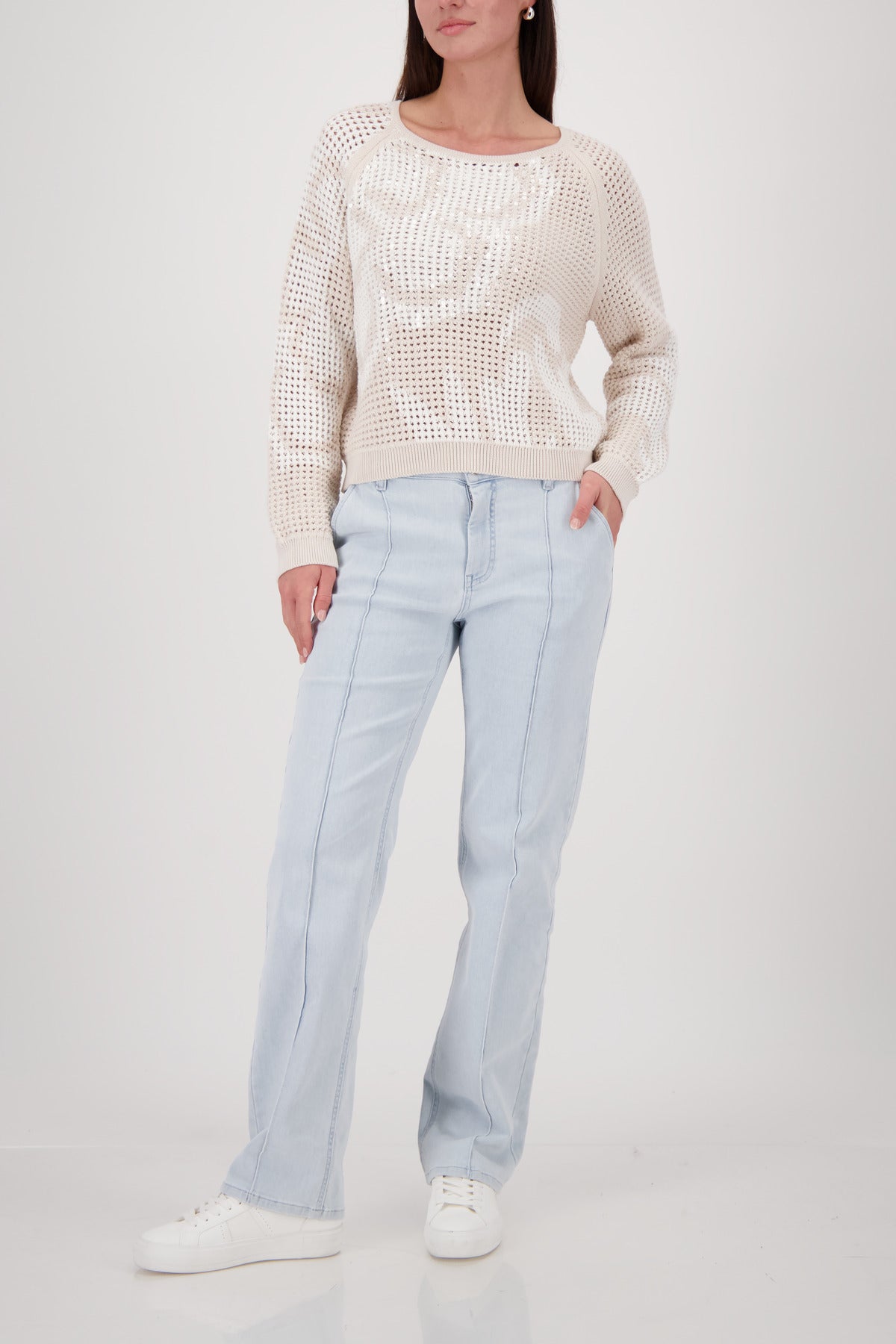 Monari Champagne Beige Pattern Sequin Jumper