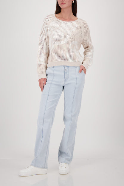 Monari Champagne Beige Pattern Sequin Jumper