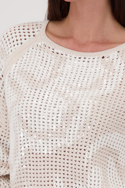Monari Champagne Beige Pattern Sequin Jumper