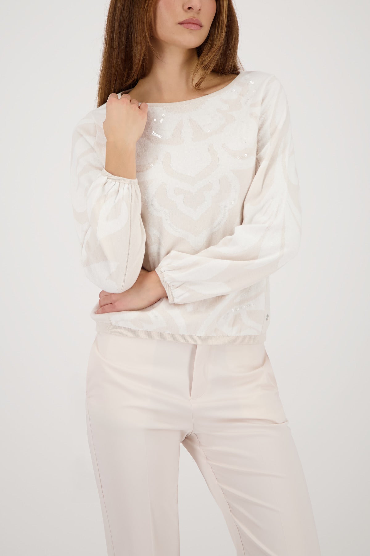 Monari Champagne Beige Jacquard Jumper